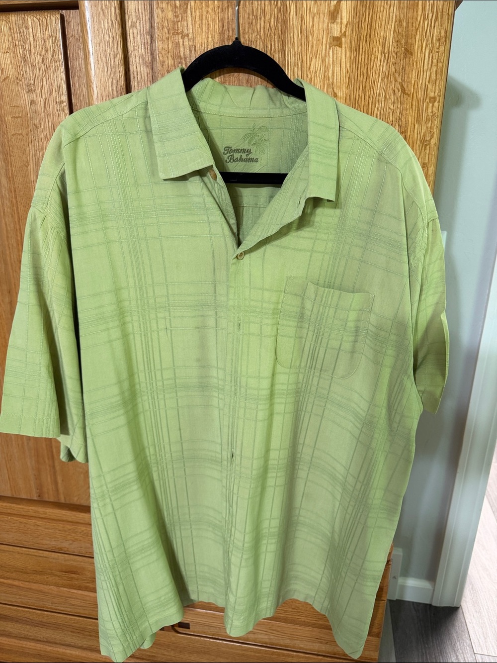Tommy Bahama Light Green Plaid Short-Sleeve Polo